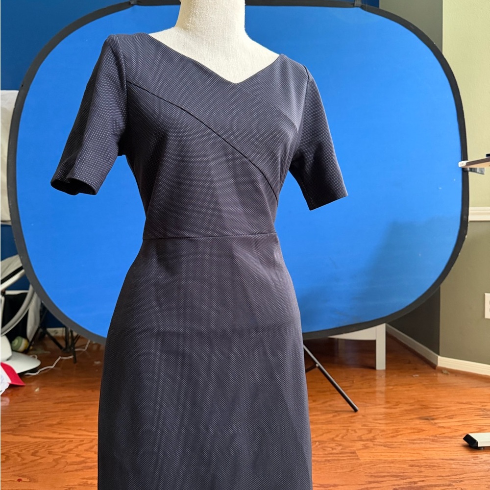 Classic Navy Short-Sleeve Sheath Dress